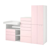 SMÅSTAD/PLATSA 收納組合, 白色 淺粉紅色/附嬰兒尿布台, 210x79x181 公分