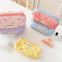 Cute Bow Tie Pencil Cases Quilted Cotton Pencil Bag Simple Pen Bag Storage Bags School Supplies Kawaii Stationery Cosmetic Bag