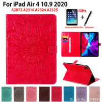 For iPad Air 4 2020 Smart Case Cover For ipad Air4 10.9 inch Funda Auto Wake Sun Embossed Flip Stand Shell Coque Capa Skin +Gift