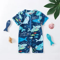 Baby Boys Summer Swimsuit Shark Printed Short Sleeve Zipper Jumpsuit Swimwear Children Casual Bathing Beachwear