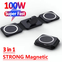 3 in 1 Magnetic Wireless Charger Pad Foldable for iPhone 14 13 12 Pro Max Apple Watch 8 7 AirPods 30W Fast Charging Dock