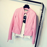 皮衣外套機車夾克-立領粉色短款修身女外套73on34【獨家進口】【米蘭精品】