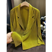 【巴黎精品】西裝外套皺褶西服-三宅風條紋純色休閒女外套6色a1hm37