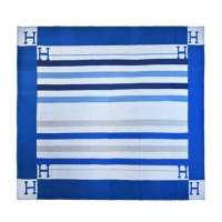 Hermes 愛馬仕H直紋線條 100% 喀什米爾羊毛地毯(寶藍/淺藍)