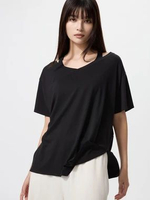 UNIQLO AIRism T-Shirt Relax kaos Rileks wanita Kerah V Neck BLACK S