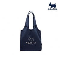 【AGATHA】純色線條LOGO購物袋造型肩背 手提 帆布包