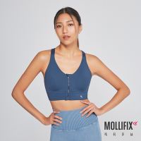 Mollifix 瑪莉菲絲 高強度前開拉鍊挖背運動內衣 (墨藍)、瑜珈服、無鋼圈、開運內衣