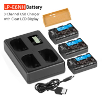 LP-E6NH LP-E6N Replacement Battery And 3 Channel USB Charger for Canon EOS R7 R5 R6 R6 II R, 5DIV, 6DII, 7DII, 80D, 90D