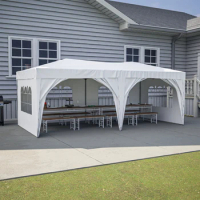 10'x20' EZ Pop Up Canopy Outdoor Portable Party Folding Tent with 6 Removable Sidewalls + Carry Bag + 6pcs Weight Bag, White
