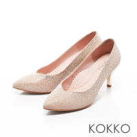 KOKKO-紅毯尖頭桃心口漸層水鑽高跟鞋-金