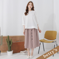 betty’s貝蒂思　腰鬆緊格子壓褶排釦長裙(咖啡色)