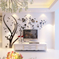 Dotted Tree Acrylic Mirror Wall stickers for Livingroom Studded with Stars 3d Wall sticker Fashion DIY Home decor Self adhesive
