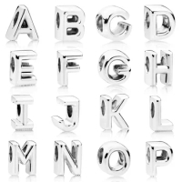 A-Z Original Smooth Alphabet 26 Letter With Crystal Beads Fit 925 Sterling Silver Bead Charm Bracelet Bangle DIY Jewelry