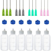 ขวดใส่กาว 6 ชิ้น 30 มล. ขวดหยดบีบพลาสติก มีปลายเข็มขรุขระ มีขนาด 14ga, 16ga, 18ga, 20ga