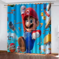 2 Panels Anime Super Mario Curtain Cartoon Printing Polyester Blackout Curtains Party Decorations Friend Happy Hoilday Gift