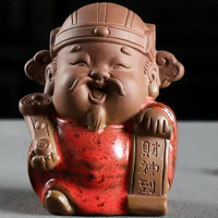 精品陶瓷擺件福祿壽財神到 手工雕塑茶玩精緻小佛像 紫砂茶道茶寵