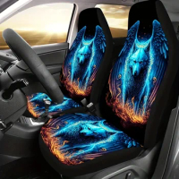Wolf Printed Men Car Seat Cover Front Seats Only Full Set of 2 Bucket Seat Protector Car Seat Cushions for Car SUV Truck or Van