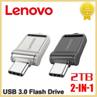 Lenovo 2TB USB 3.0 Flash Drive โลหะความเร็วสูง Pendrive 1TB 512GB OTG Type-C PenDrive 2-IN-1ความเร็วสูง Flash Disk สำหรับแล็ปท็อป