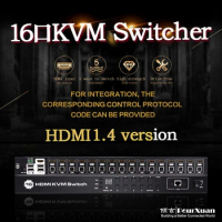 1U RJ45 232 HDMI Switch KVM Switch Dual Monitor 16 In 1 Out Sharing Printer Keyboard Mouse 16 Ports 4K HDMI KVM Switch for 16 PC