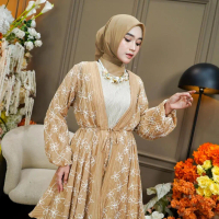 Dumma.id Set Outer Mariska Fairy Crepe Mix Brukat Chantily Lapis Furing Gamis Mewah