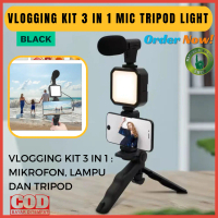 Paket Vlogging Kit 3 in 1 Tripod Lampu dan Microphone