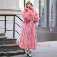 European and American Fur Coat for Women Pink Women's Medium Length Environmentally Friendly Fur Fox Fur Coat