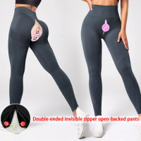 Overalls Invisible Zipper Open Crotch Pants High Waist Yoga Pants Women's  Sports Tight Sex Trousers with