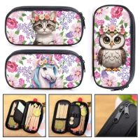 Cute Flower Kitten Cosmetic Case Cartoon Crown Owl Unicorn Sloth Pencil Bag for Children Zipper Pouch Student School Supplies