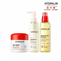 【ATOPALM愛多康】好孕來臨超值3件組 孕婦專用護理按摩油120ml+嬰幼兒保濕潤膚油100ml+全效修護霜65ml