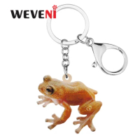 WEVENI Acrylic Cute Orange Farmland Frog Keychains Ring Fashion Purse Car Backpack Key Chain Charms Gift Jewelry For Women Girls