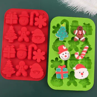 Stock 14 Christmas Silicone Chocolate Cookie Mold Snowman Gingerbread Man Crutches and Other Shapes Silicone Mold