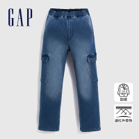 GAP 女童裝 刷毛鬆緊直筒牛仔褲-淺藍色(837394)