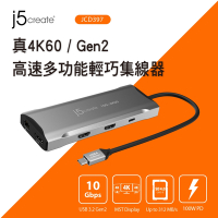 j5create USB-C MST 4K60三螢幕/Gen2高速11合1多功能擴充集線器Hub/SD4.0高速讀卡- JCD397