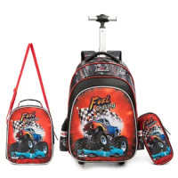 Kids Rolling Backpack for Boys Suitcases Trolley Backpacks with Wheels Roller Luggage Bag on Wheels Elementary Boys School Bag