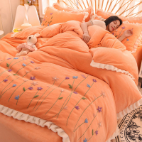 冬季牛奶絨床上四件套雙面加厚加絨公主風法蘭珊瑚絨被套床單床品