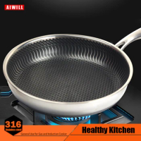 AIWILL 316 Stainless Steel Frying pan kitchen nonstick pan 30cm frying pan kitchen General Purpose Induction Cooker Quality Wok
