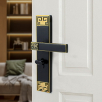 新中式黃古銅門鎖臥室房門鎖具 家用房間室內木門門鎖靜音執手鎖