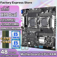 X99 Dual Motherboard Set with 2*E5 2699 V3 and 4*32GB=128GB DDR4 ECC REG 2133mhz RAM Support Intel LGA 2011-3 V3 /V4 CPU Kit