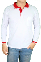 Kaos Kerah Pria Lengan Panjang - Putih Kerah Merah - PLS 50
