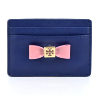 【TORY BURCH】蝴蝶結LOGO票卡夾(寶藍/展示品)