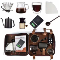 Popular Saudi Arabia Style 8pcs V60 Coffee Travel Bag Gift Box Coffee Kit Pour Over Maker Set