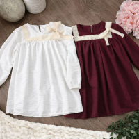 Atasan Anak Linen Korean Style Renda Rajut Lengan Panjang terlaris