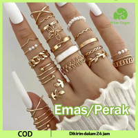 22Pcs Set Cincin Gelombang Titanium Wanita Cincin Retro Vintage Cincin Gaya Retro Bohemian Cincin Ko