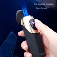 JOBON Touch Screen Induction Three-flame Direct-jet Gas Cigar Lighter Gas-electric Hybrid Inflatable Windproof Lighter Gift