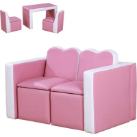 Kids Sofa Set 2-in-1 Multi-Functional Toddler Table Chair Set 2 Seat Couch Storage Box Soft Sturdy