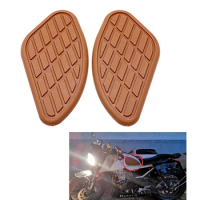 New2 Pieces Brown Motorcycle Gas Fuel Tank Rubber Pad Protector Retro Cafe Racer