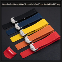 24mm Soft Thin Nature Rubber Silicone Watch Band Curved End Belt For TAG Strap For HEUER Grand Carrera Aquaracer Wristband
