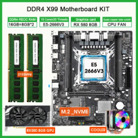 X99 motherboard Processor and Memory lga 2011-3 kit Xeon E5 2666 V3 CPU 16GB(2*8G) 2133MHz ddr4 Ram RX 580 8GB Video Card cooler