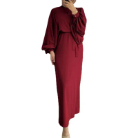 Baju Raya 2026 Muslimah Abaya Maxi Dress with Balloon Sleeves and Elegant Waist Belt - 4 Colors S-5X