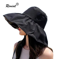 Black Rubber Sunscreen Hat Women's Summer Foldable Large Brim Sunshade Fisherman's Hat UV Protection Sun Hat
